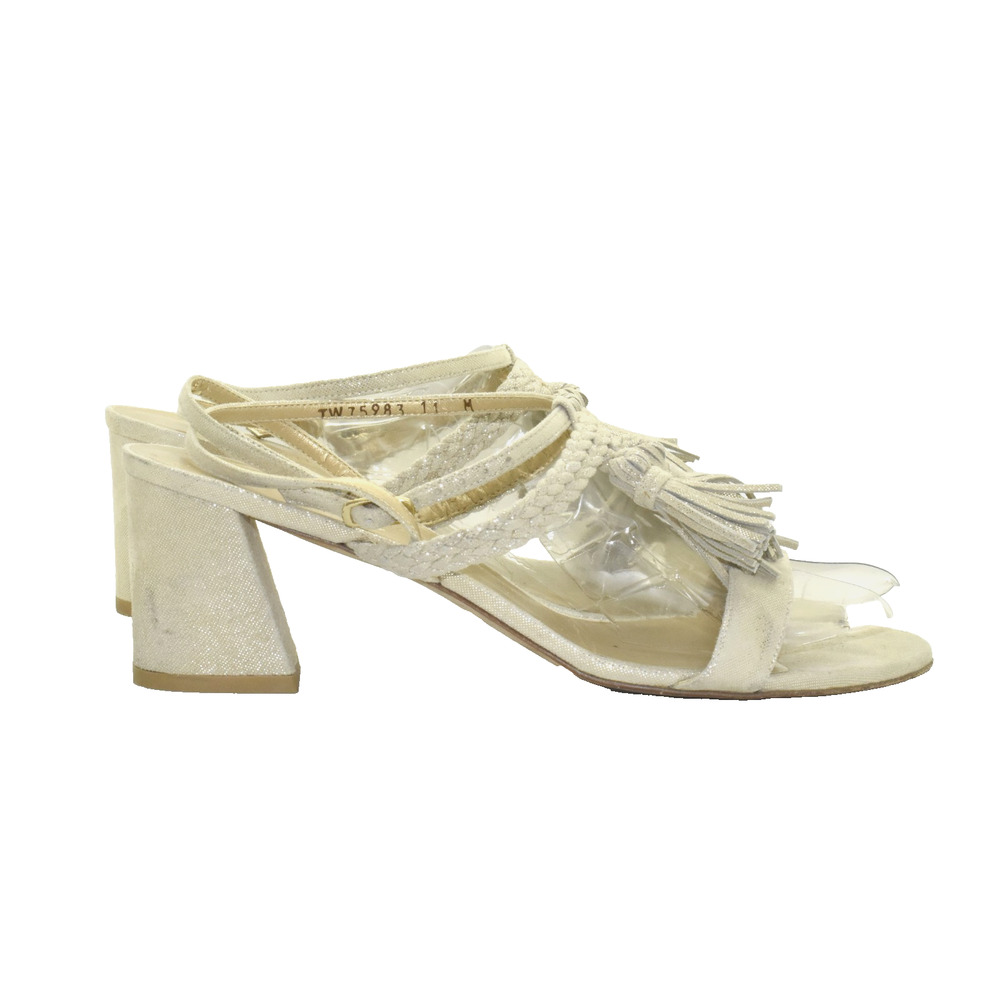 A7 Auth STUART WEITZMAN Nude Suede Braided Strap Block Heel Sandals Size 11 M - Picture 3 of 5
